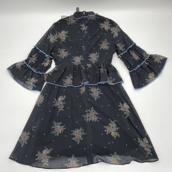New LOST INK Patterned Ruffle Bell Sleeve Chiffon Dress Womens Sz XXS - Picture 2 of 7